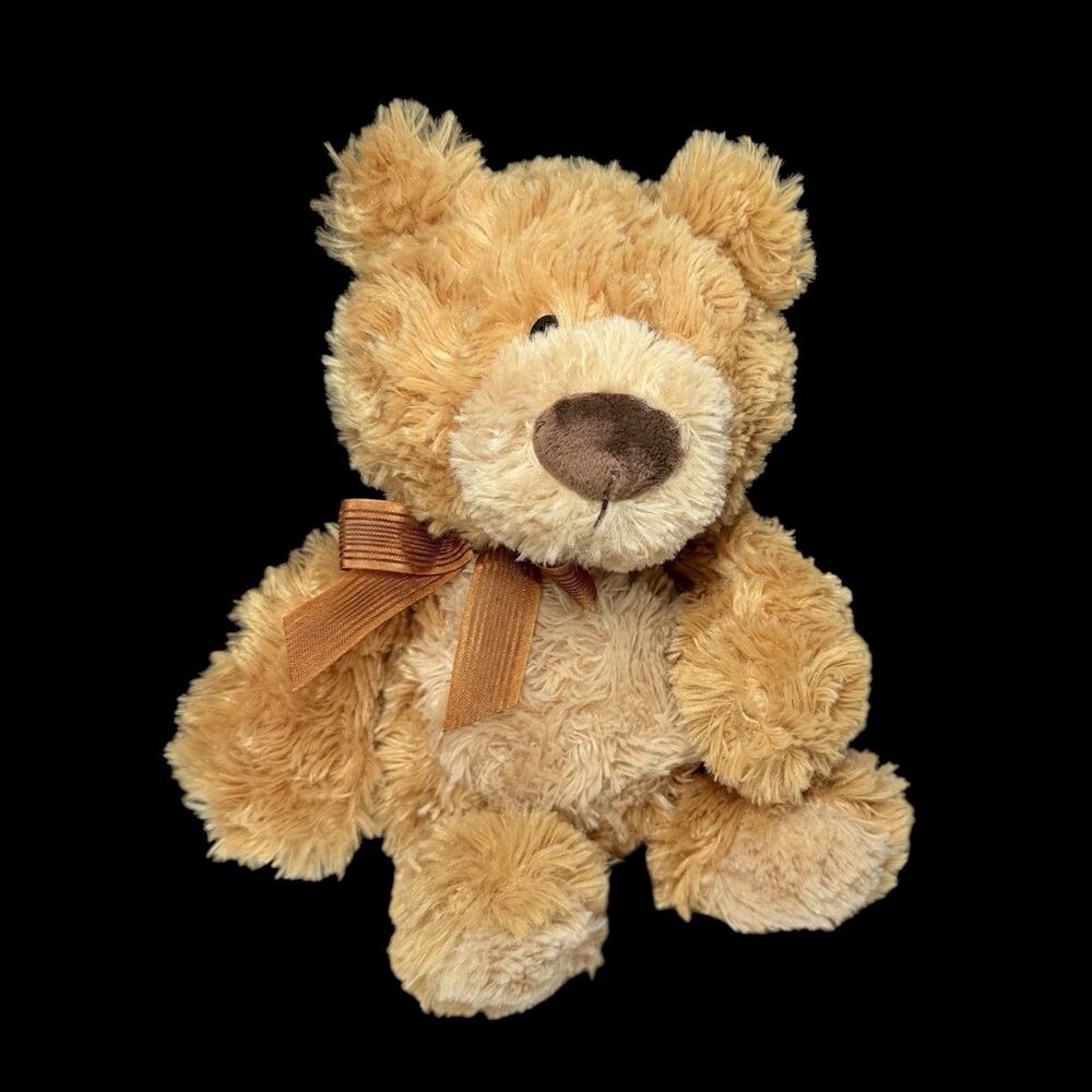 GUND Flynn Teddy Bear Fuzzy Plush Tan Brown Bow Stuffed Animal 9 in Toy